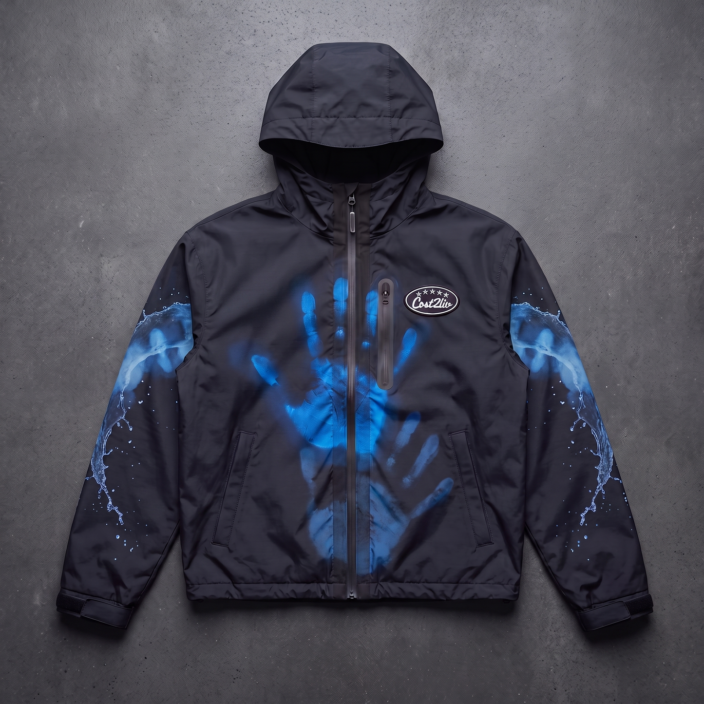 Cobalt thermal reactive jacket, flat lay