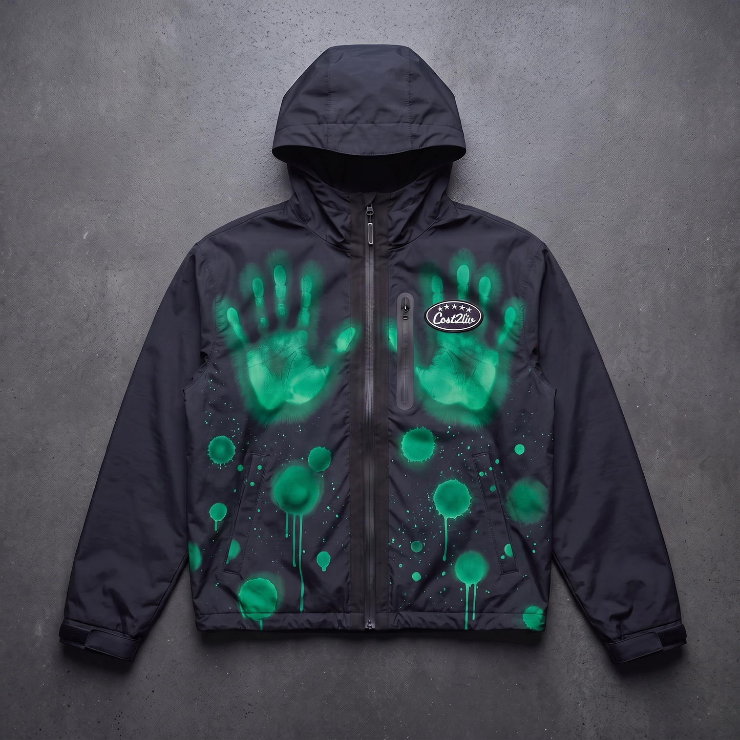 Signal Green thermal reactive jacket, flat lay